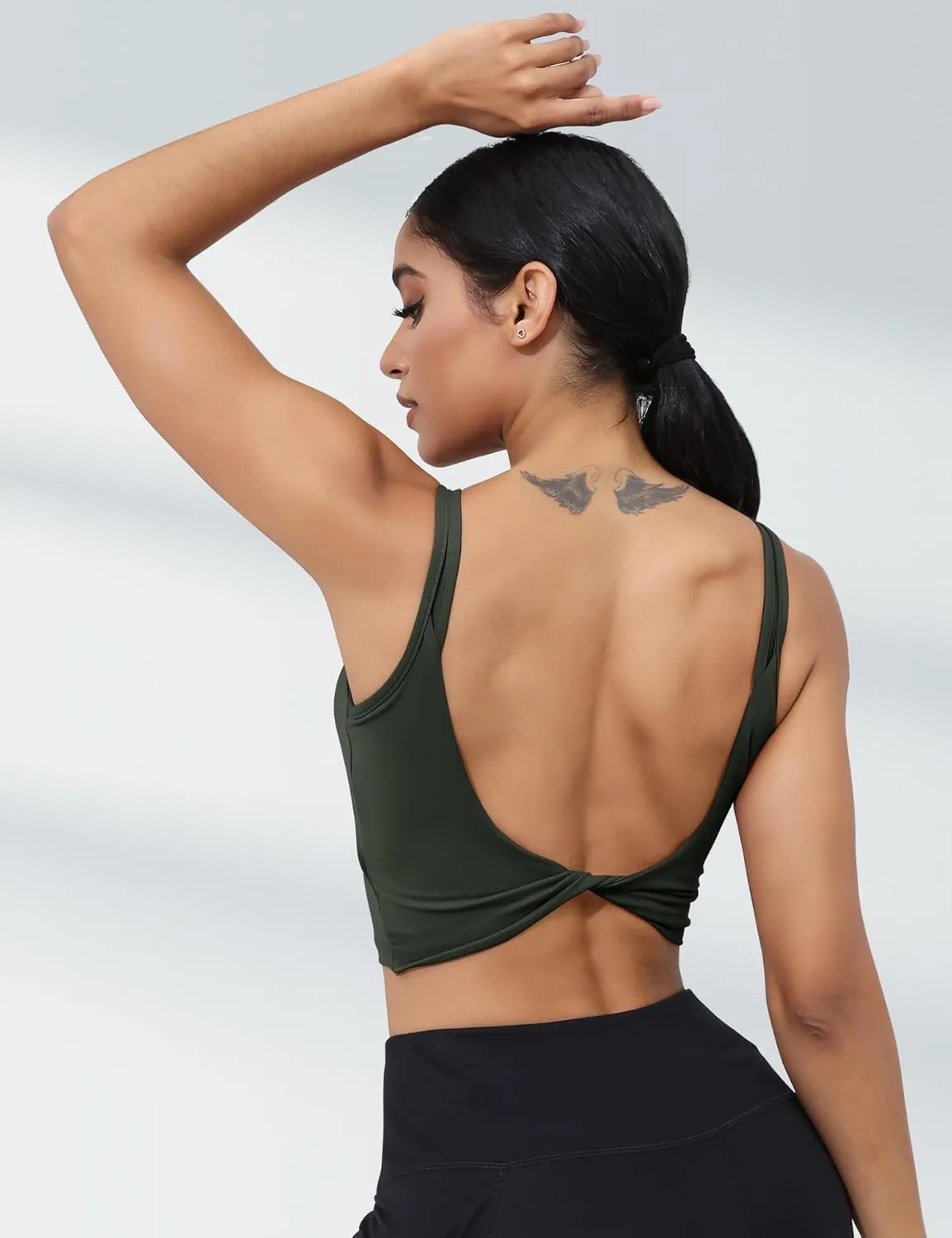 LUYAA Womens Workout Sports Bras Backless Padded Yoga Tank Tops Crop Twist Low Back Cami Bra for Gym