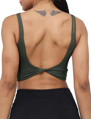 LUYAA Womens Workout Sports Bras Backless Padded Yoga Tank Tops Crop Twist Low Back Cami Bra for Gym