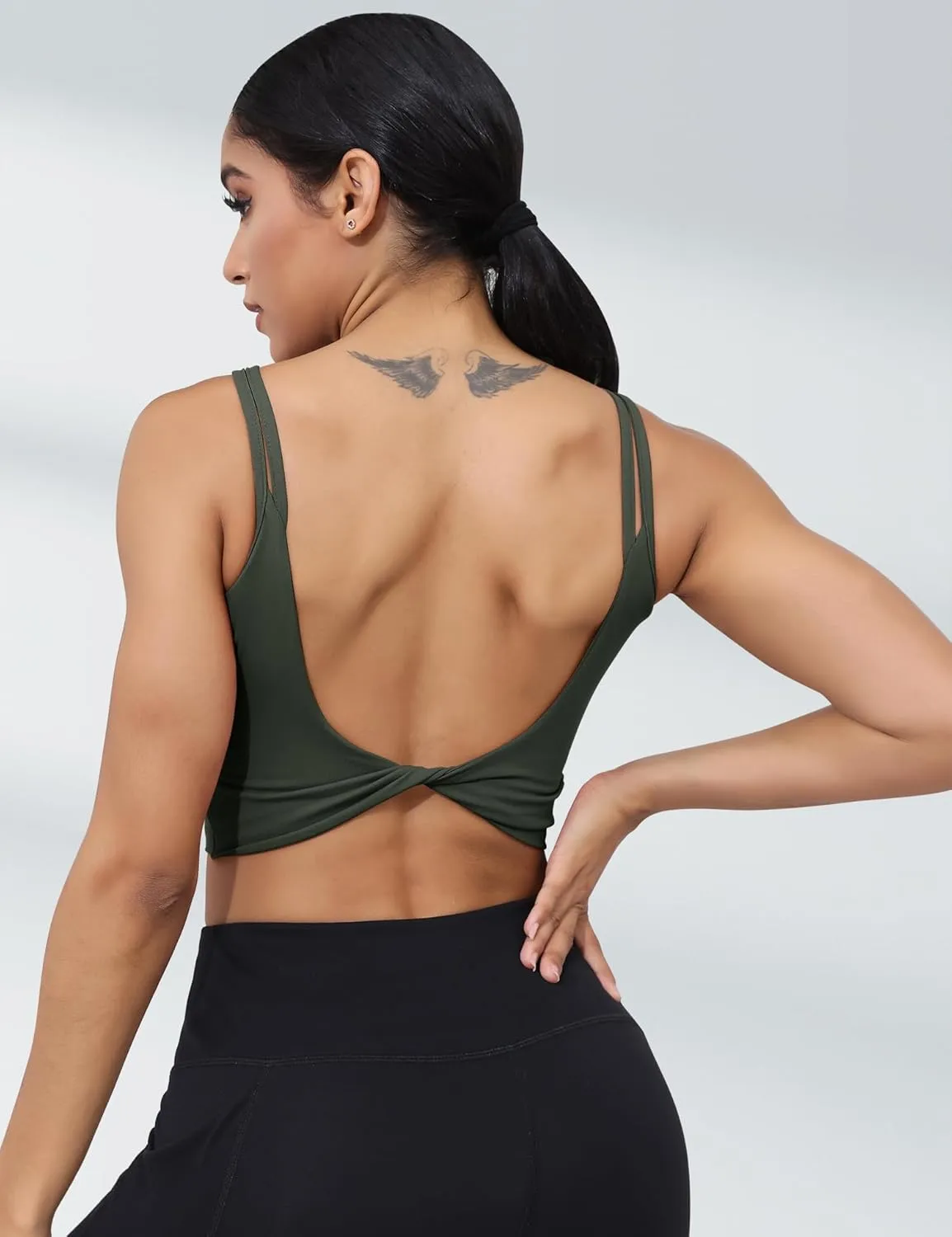 LUYAA Womens Workout Sports Bras Backless Padded Yoga Tank Tops Crop Twist Low Back Cami Bra for Gym