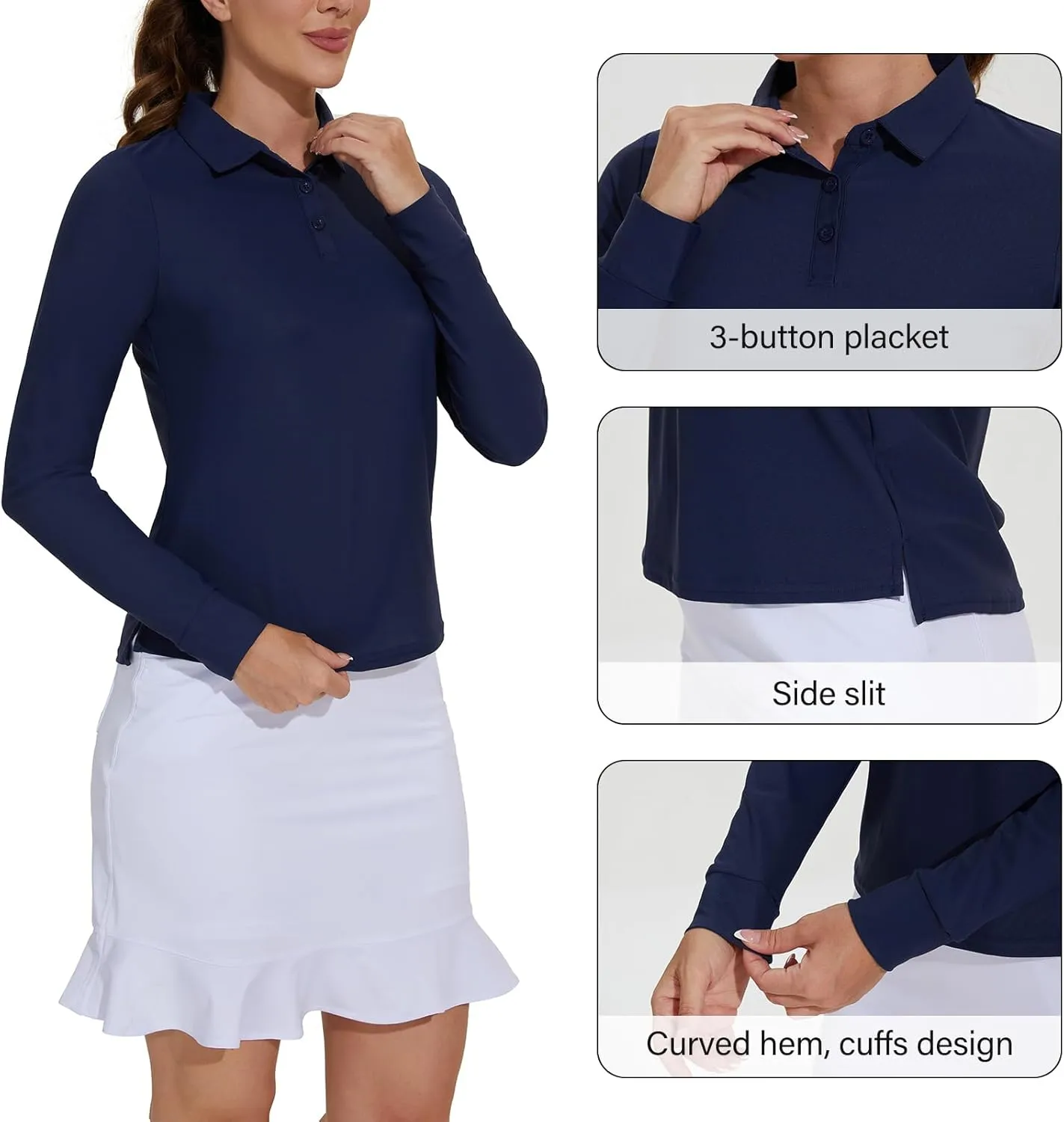 M MOTEEPI Sun Shirts UV Protection Womens Polo Shirts with 3-Botton Womens Golf Shirts Lightweight