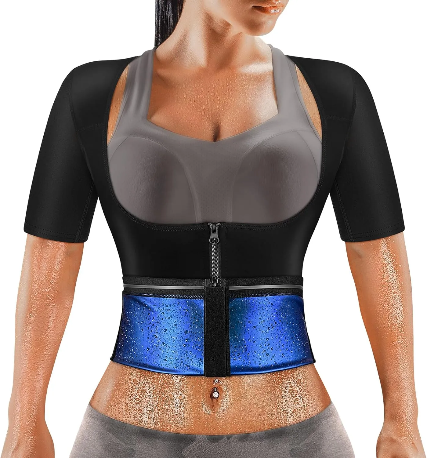 MATKAO Sauna Suit for Women Weight Loss Sauna Shirt for Women Sweat Suit Waist Trainer Vest Fitness Body Shaper Zipper