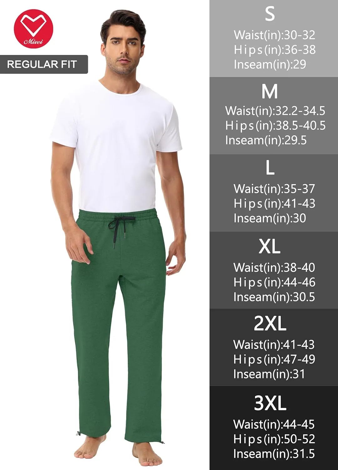 Men's 30" 34" 36" Cotton Yoga Sweatpants - Athletic Casual Lounge Open Bottom Straight Leg Loose Pants Zipper Pockets