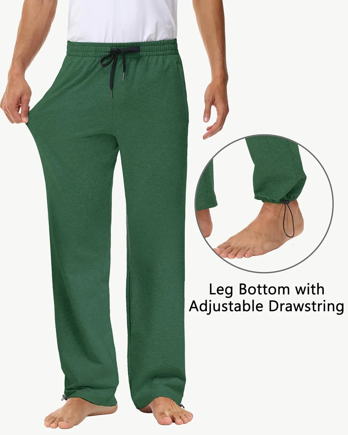 Men's 30" 34" 36" Cotton Yoga Sweatpants - Athletic Casual Lounge Open Bottom Straight Leg Loose Pants Zipper Pockets