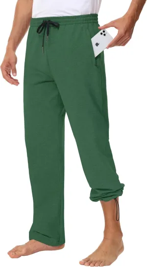 Men's 30" 34" 36" Cotton Yoga Sweatpants - Athletic Casual Lounge Open Bottom Straight Leg Loose Pants Zipper Pockets