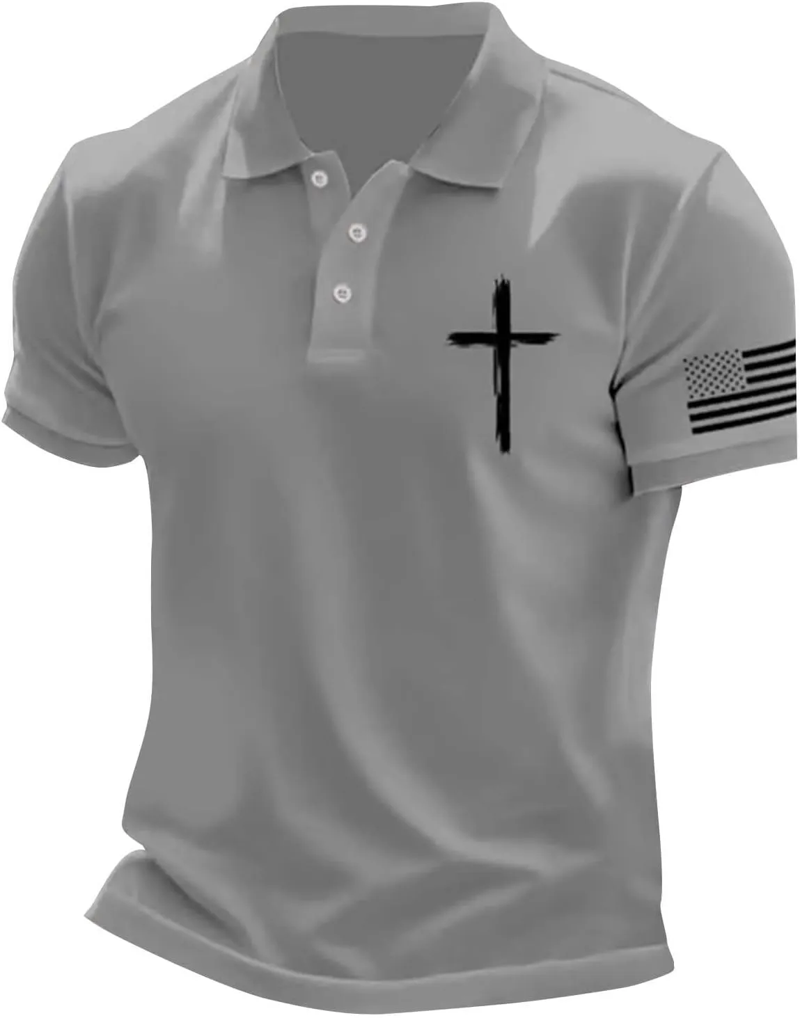 Mens 4th of July American Flag Polo Shirts Button Up Lapel Fashion Golf Shirts Cross Nail Embroidered Tops for Tennis