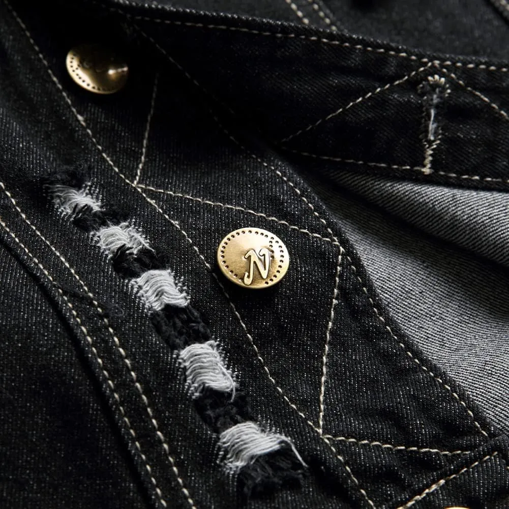 Men's Denim Vest,Sleeveless Jacket Slim Fit Vintage Casual Ripped Summer Jean Vest for Men