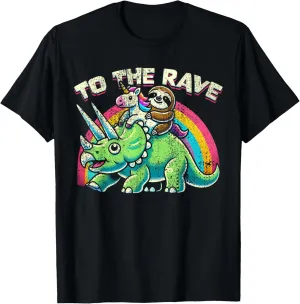 Men's EDM Rave Dinosaur Cartoon T-Shirt, Black, Small