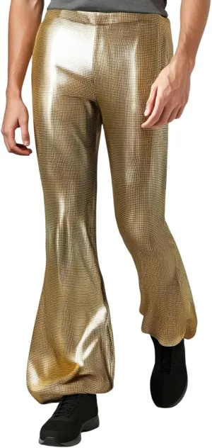 Men's Faux Leather Plaid Flared Pants Wet Look Glitter Skinny Bell-Bottoms Clubwear Party Night Out Bootcut Trousers