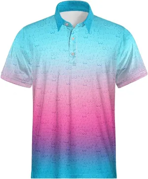 Men's Funny Golf Polo Shirts Quick Dry Blue Cartoon Short Sleeve Polo Shirts