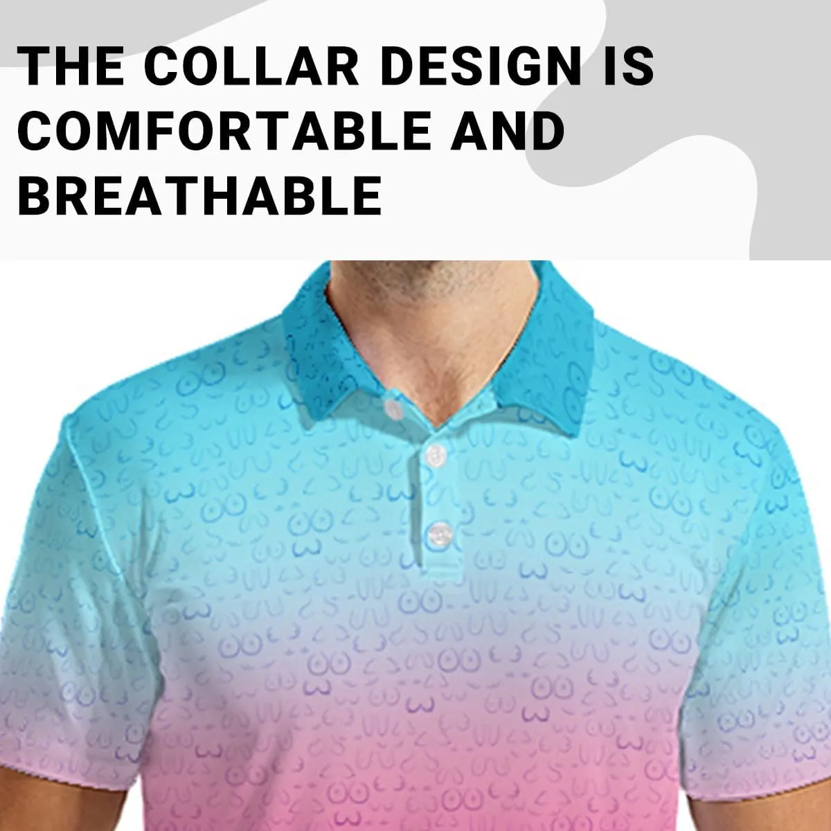 Men's Funny Golf Polo Shirts Quick Dry Blue Cartoon Short Sleeve Polo Shirts