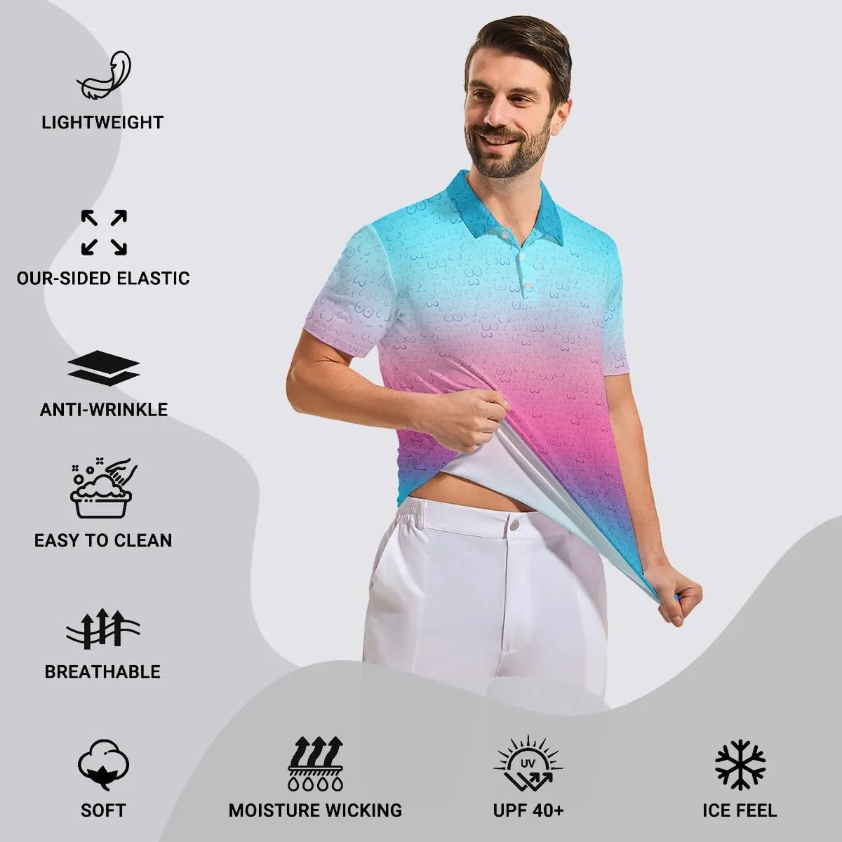 Men's Funny Golf Polo Shirts Quick Dry Blue Cartoon Short Sleeve Polo Shirts