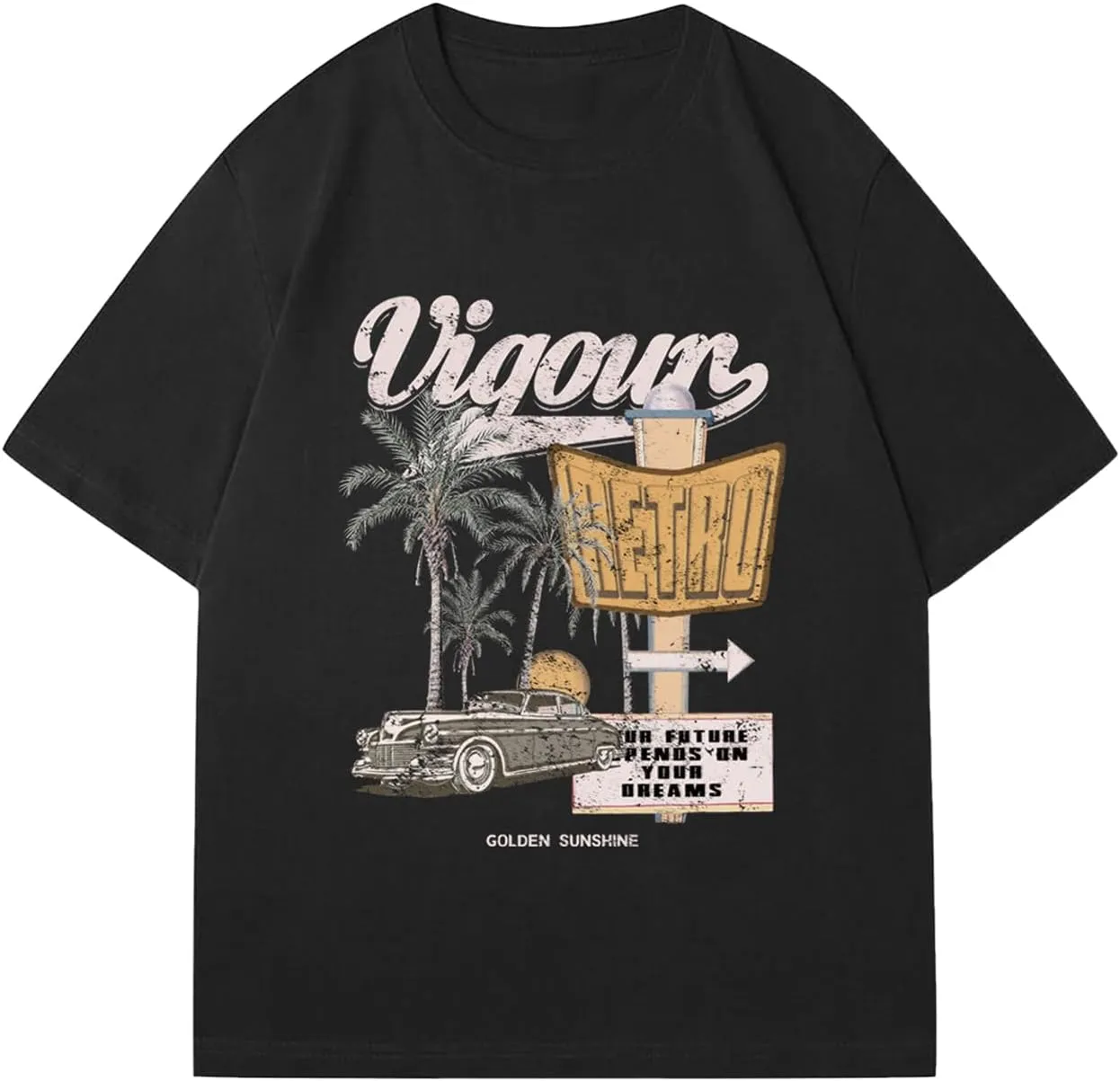 Men's Graphic Letter Print Tees Crewneck Short Sleeve Baggy Drop Shoulder Vintage T Shirts Streetwear