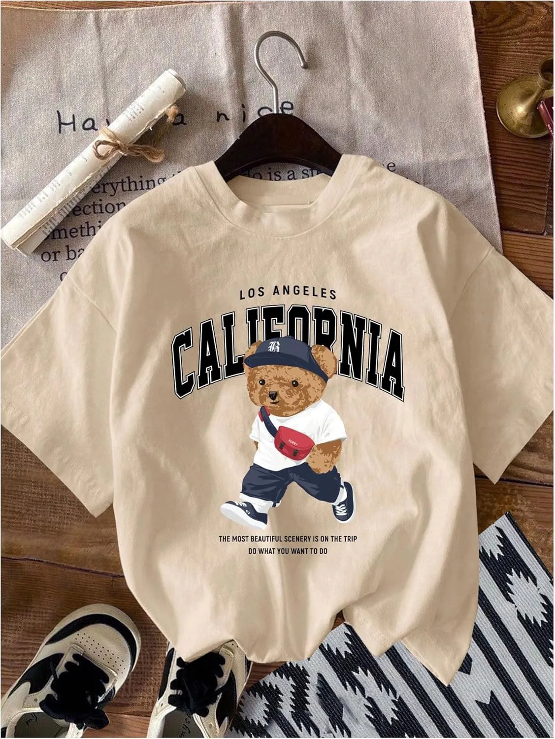Men's Graphic Letter Print Tees Crewneck Short Sleeve Baggy Drop Shoulder Vintage T Shirts Streetwear