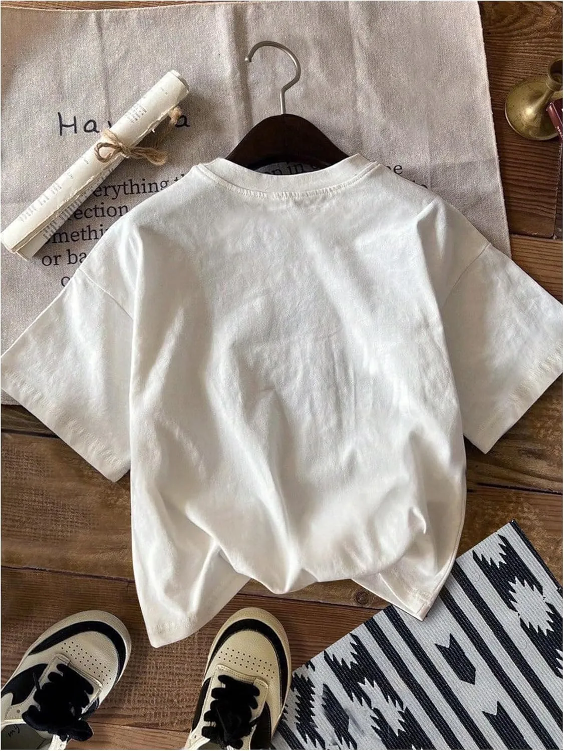 Men's Graphic Letter Print Tees Crewneck Short Sleeve Baggy Drop Shoulder Vintage T Shirts Streetwear