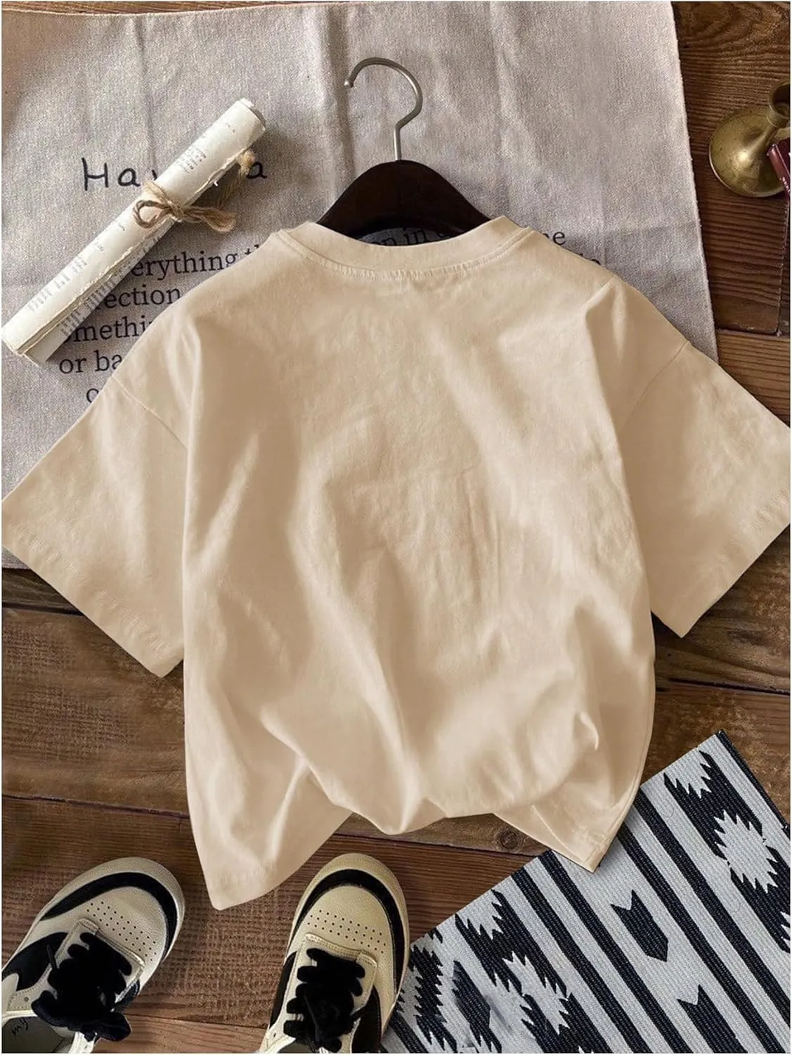 Men's Graphic Letter Print Tees Crewneck Short Sleeve Baggy Drop Shoulder Vintage T Shirts Streetwear