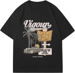 Men's Graphic Letter Print Tees Crewneck Short Sleeve Baggy Drop Shoulder Vintage T Shirts Streetwear