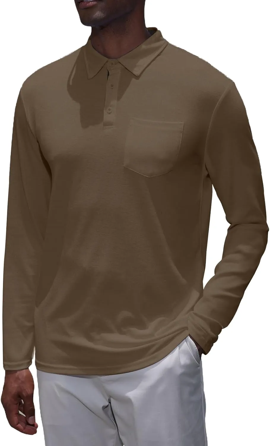 Mens Knit Polo Shirts Long Sleeve Classic Polo Shirts Classic Button Basic Shirt Solid Color Golf Shirts