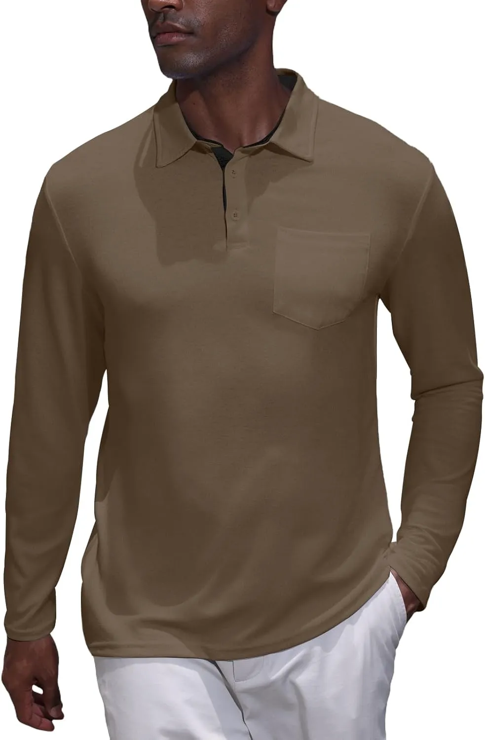 Mens Knit Polo Shirts Long Sleeve Classic Polo Shirts Classic Button Basic Shirt Solid Color Golf Shirts