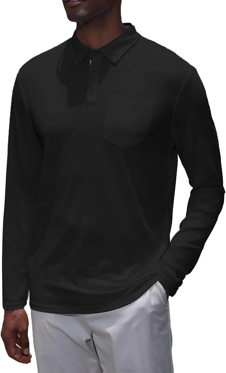 Mens Knit Polo Shirts Long Sleeve Classic Polo Shirts Classic Button Basic Shirt Solid Color Golf Shirts