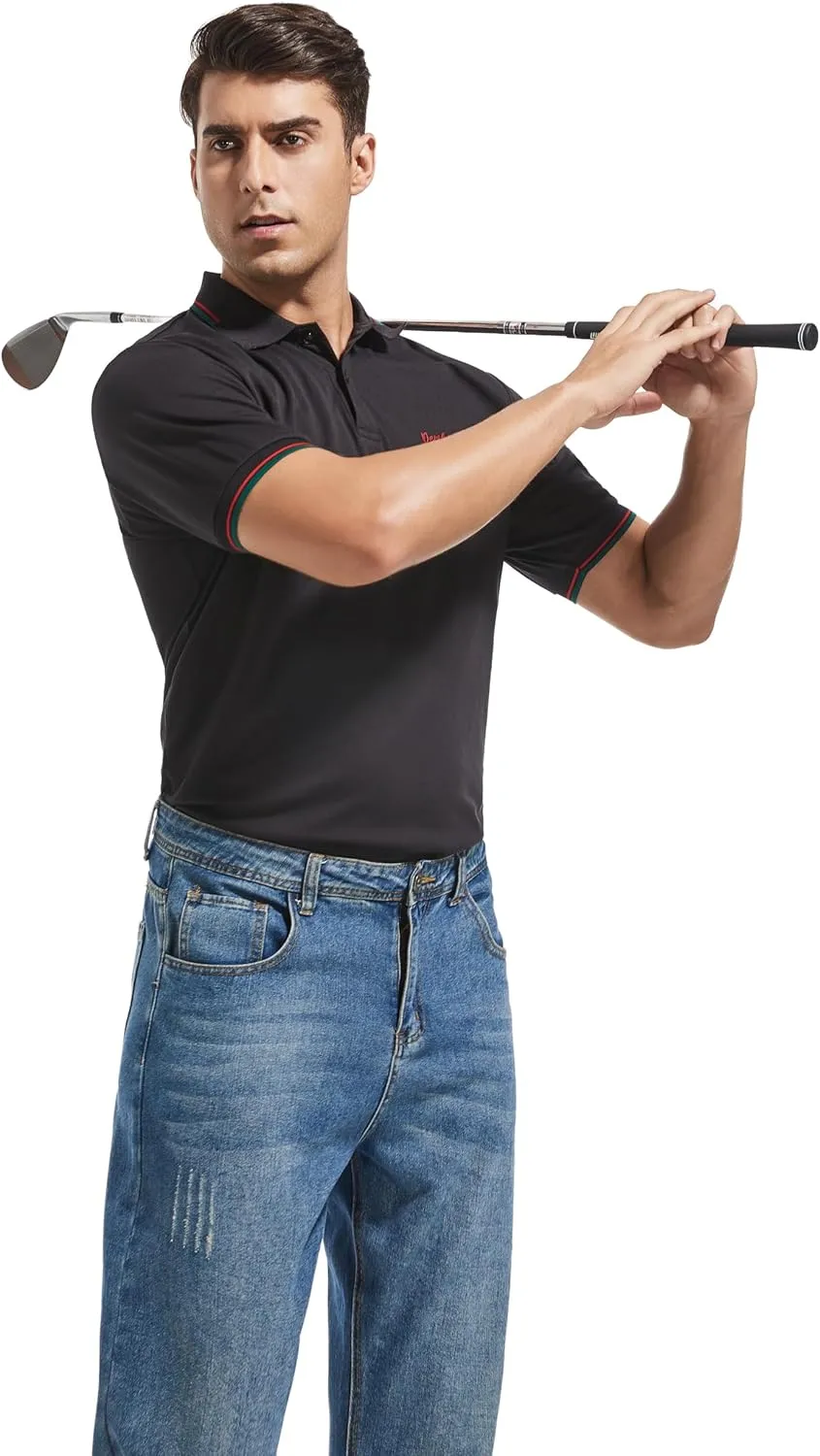 Mens Moisture Wicking Breathable Polo Shirt Summer Casual Quick Dry UV Protection Short Sleeve Regular Fit