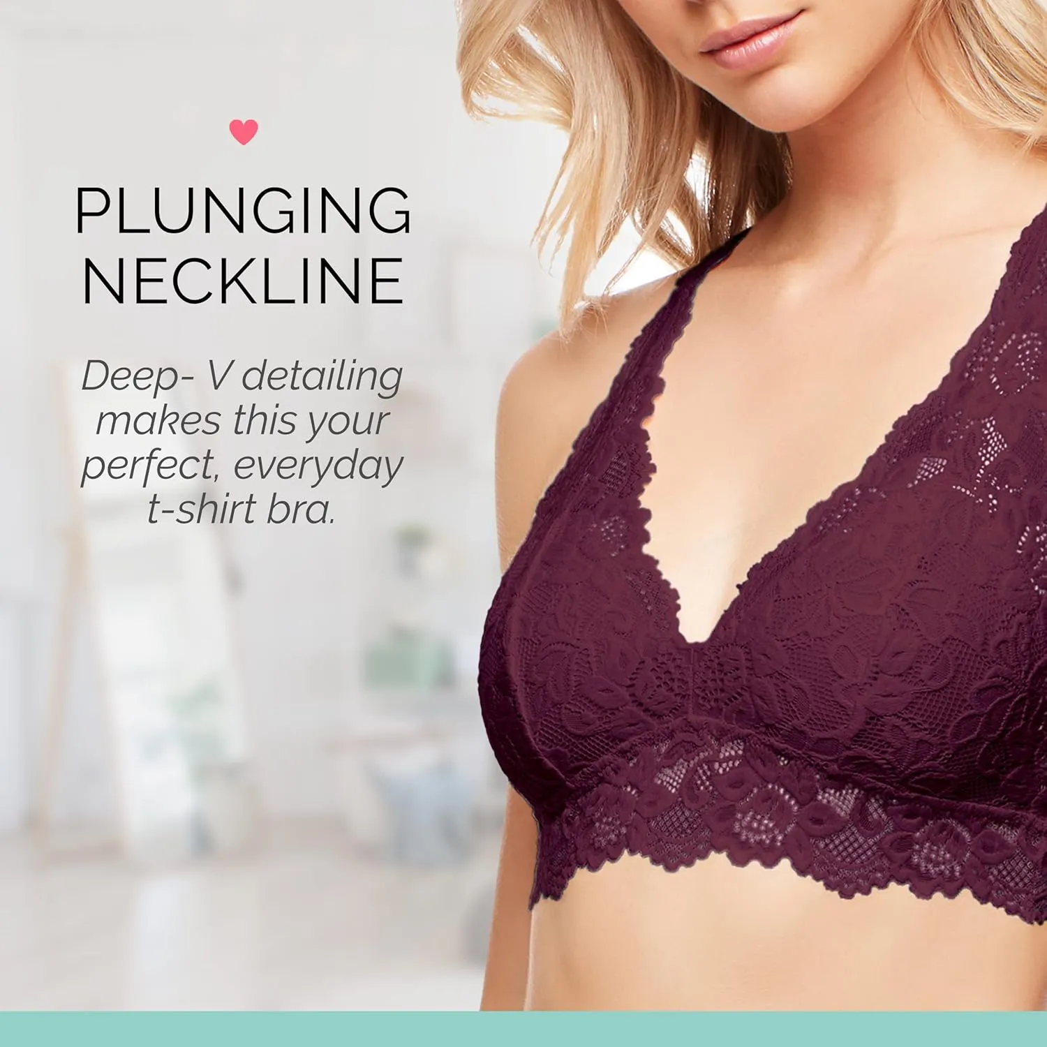 Mia Lace Bralette for Women, Unpadded and Unlined Wireless Bra, Perfect Racerback Everyday Lingerie
