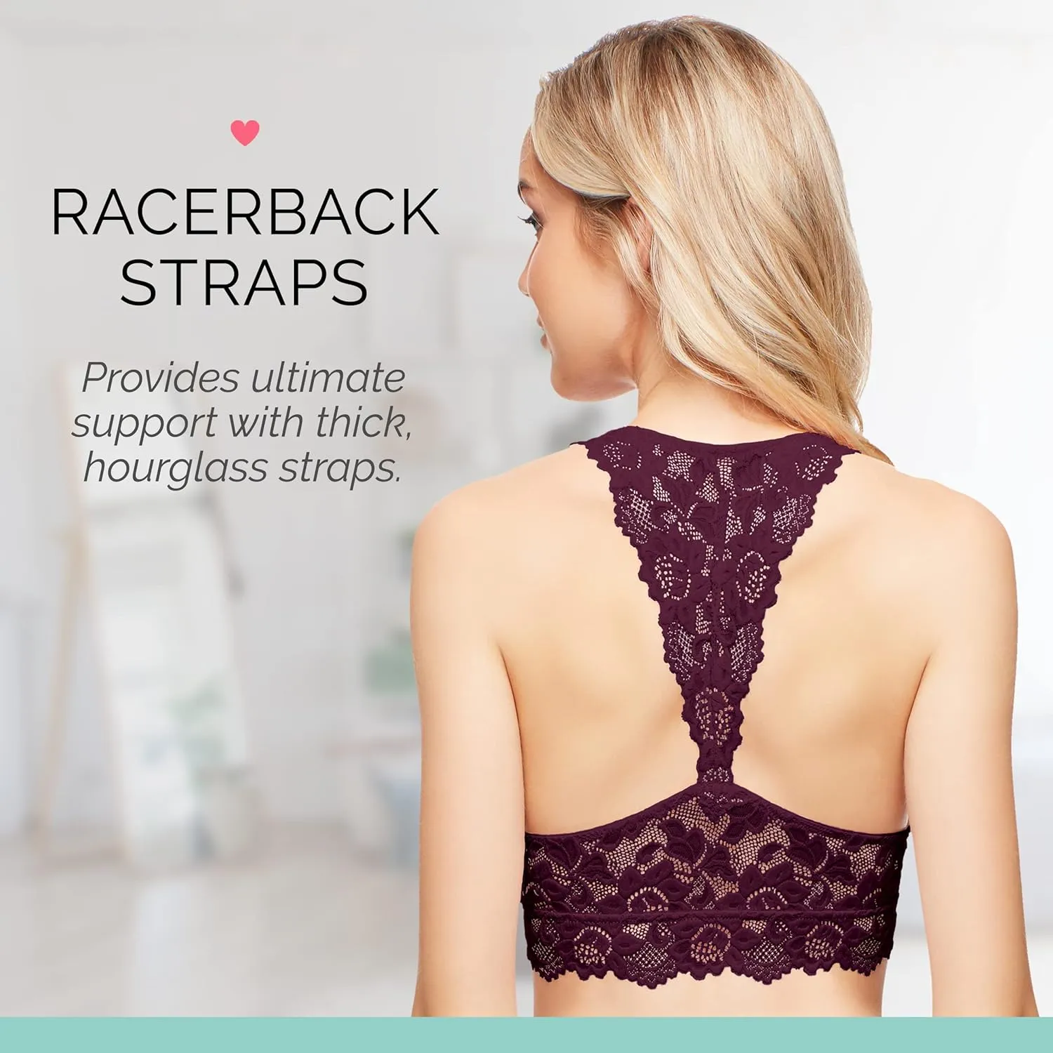 Mia Lace Bralette for Women, Unpadded and Unlined Wireless Bra, Perfect Racerback Everyday Lingerie