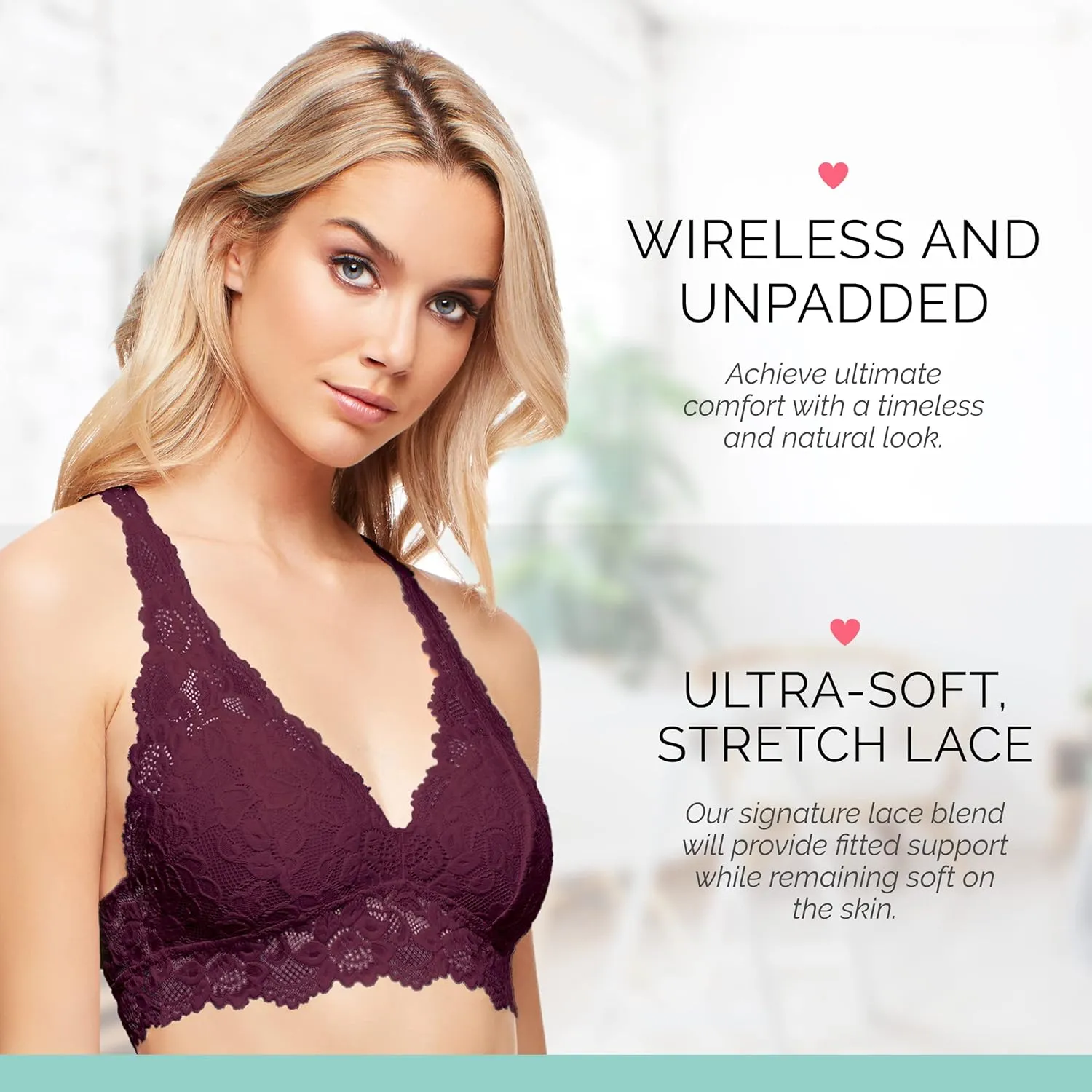 Mia Lace Bralette for Women, Unpadded and Unlined Wireless Bra, Perfect Racerback Everyday Lingerie