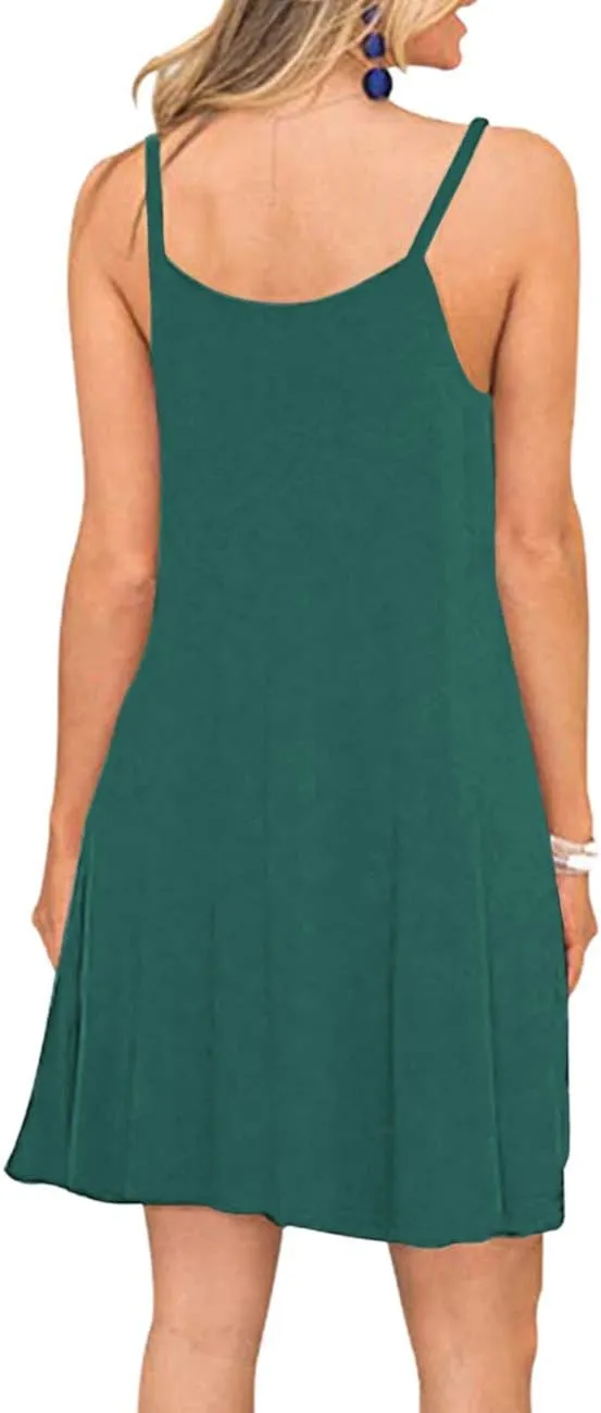 MISFAY Women's Summer Spaghetti Strap Casual Swing Tank Beach Cover Up Dress with Pockets