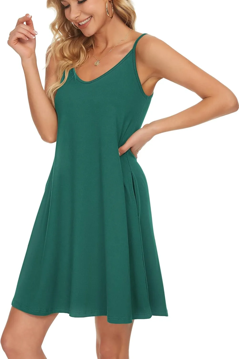 MISFAY Women's Summer Spaghetti Strap Casual Swing Tank Beach Cover Up Dress with Pockets