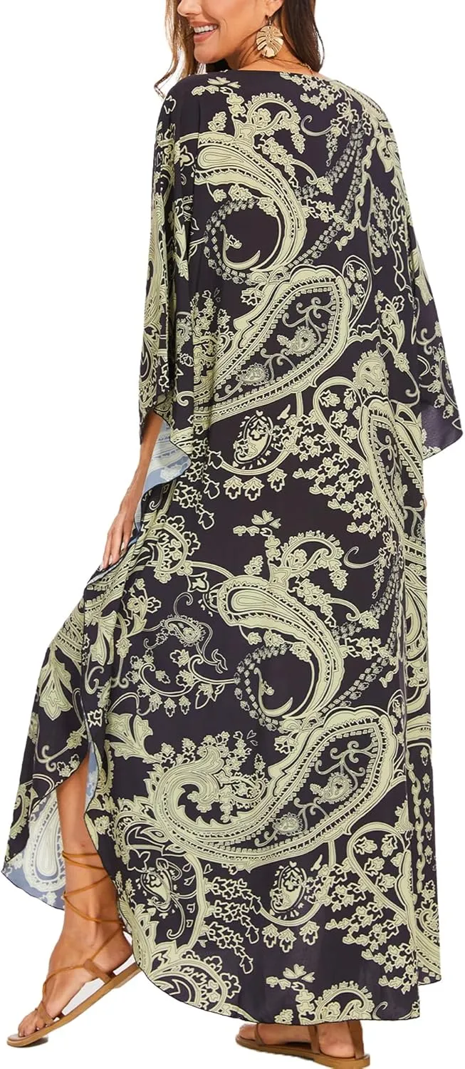 Moss Rose Kaftan Dresses for Women V Neck Summer Swimsuit Cover up Caftan Plus Size Maxi Beach Dresses