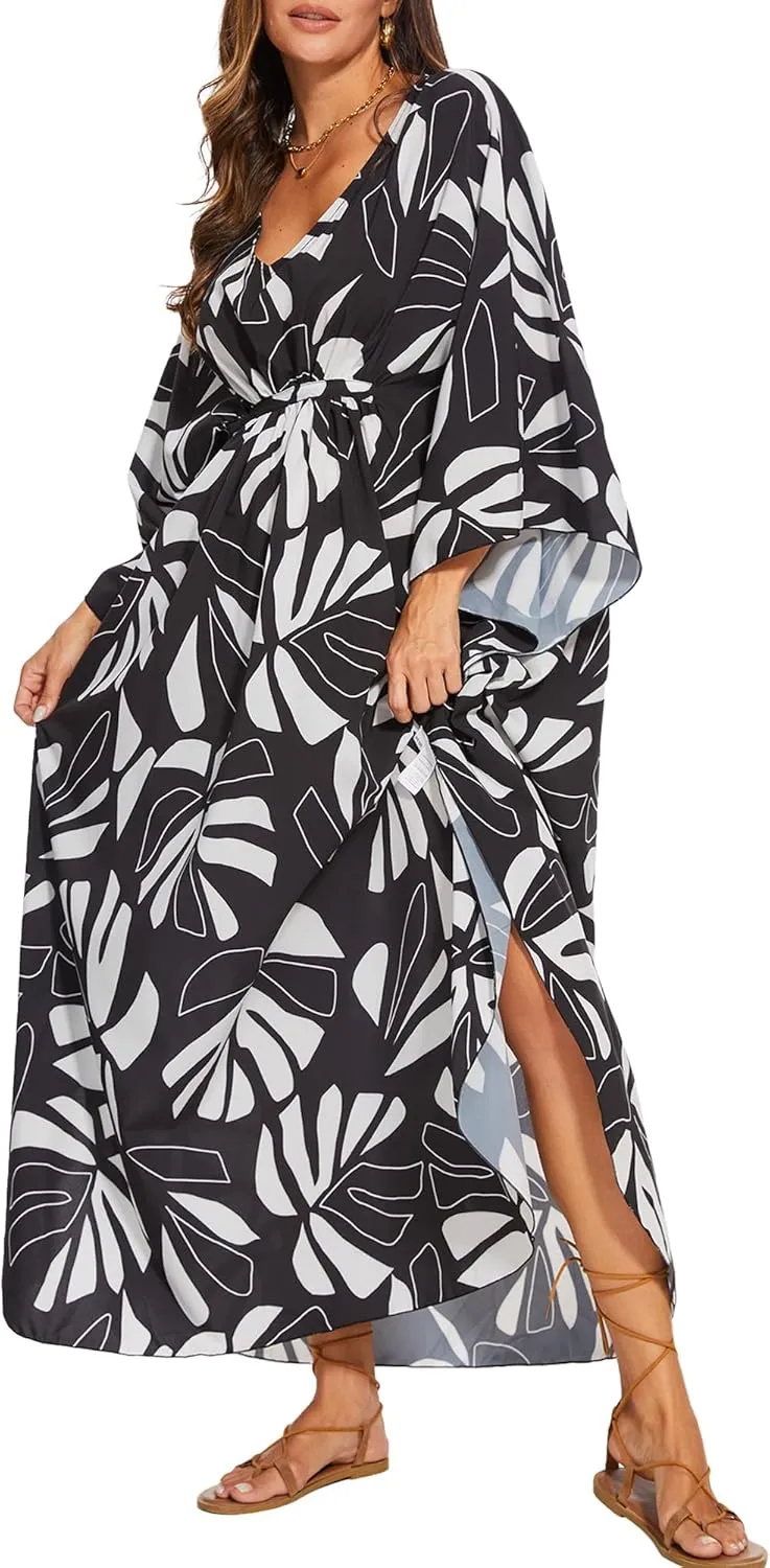 Moss Rose Kaftan Dresses for Women V Neck Summer Swimsuit Cover up Caftan Plus Size Maxi Beach Dresses