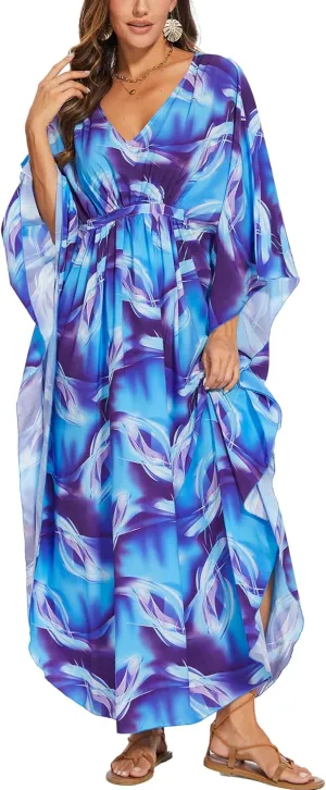 Moss Rose Kaftan Dresses for Women V Neck Summer Swimsuit Cover up Caftan Plus Size Maxi Beach Dresses