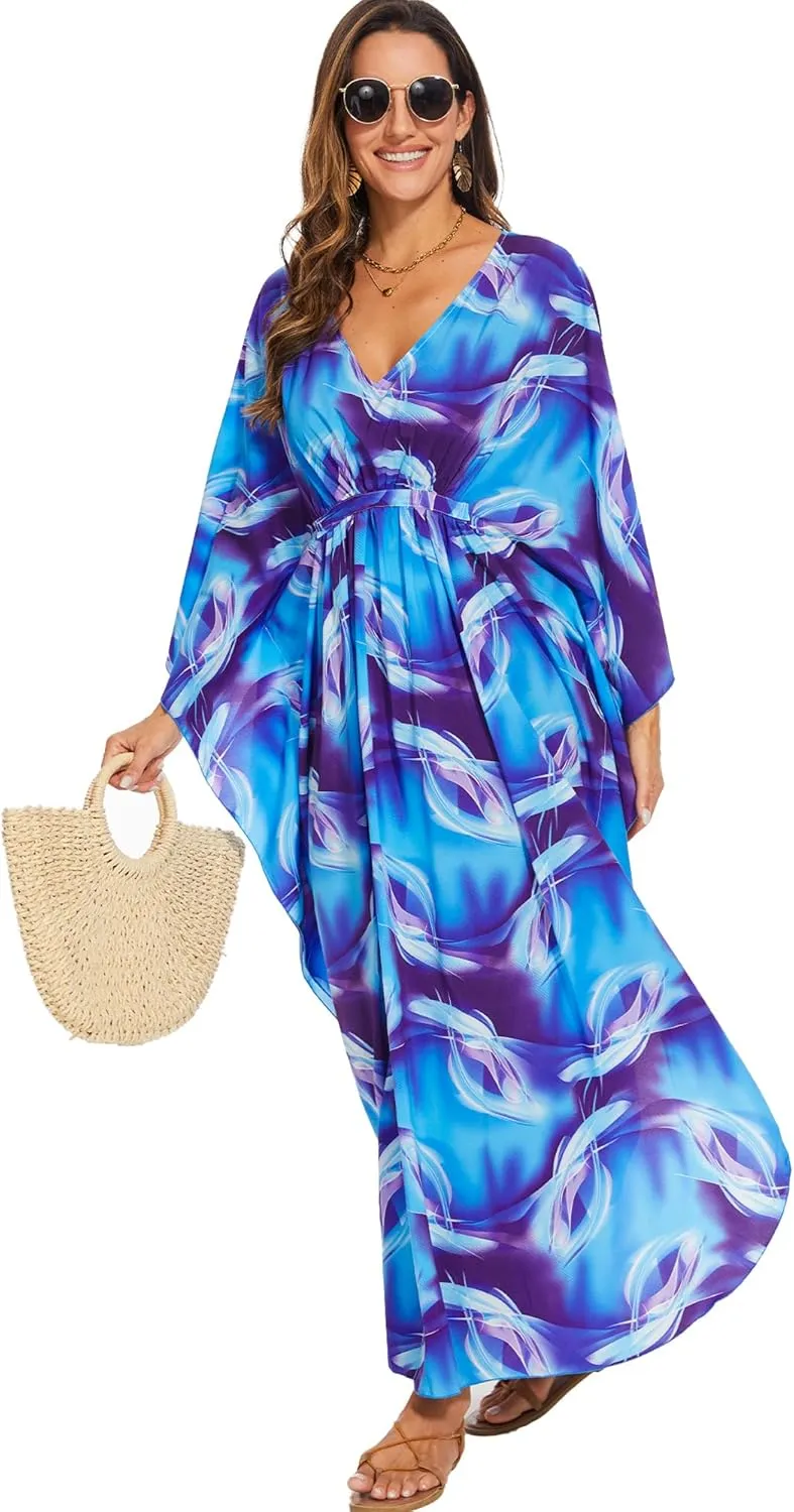Moss Rose Kaftan Dresses for Women V Neck Summer Swimsuit Cover up Caftan Plus Size Maxi Beach Dresses