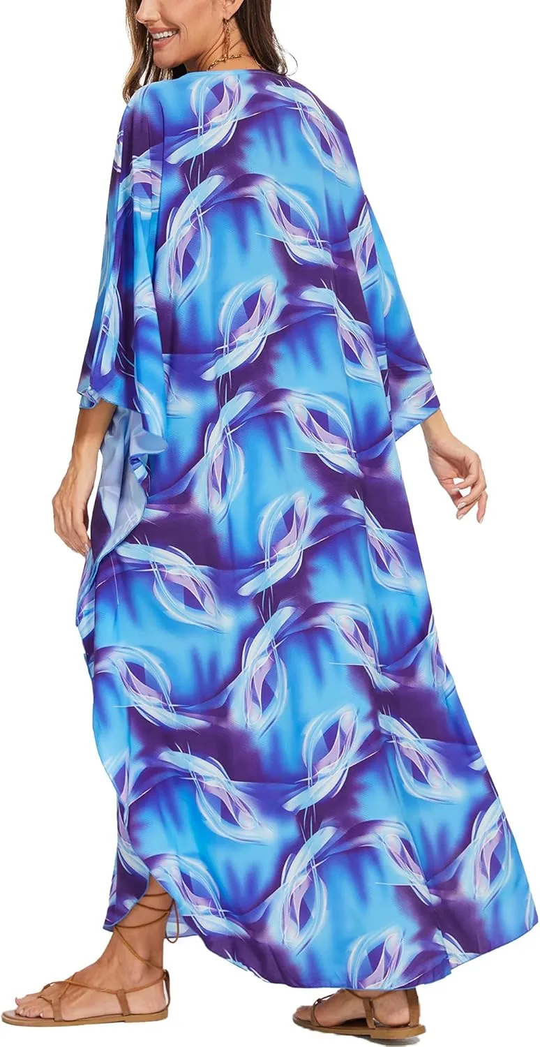 Moss Rose Kaftan Dresses for Women V Neck Summer Swimsuit Cover up Caftan Plus Size Maxi Beach Dresses