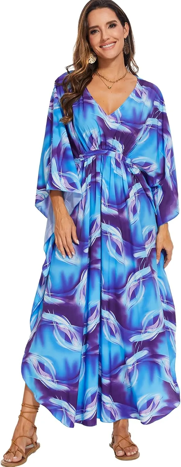 Moss Rose Kaftan Dresses for Women V Neck Summer Swimsuit Cover up Caftan Plus Size Maxi Beach Dresses
