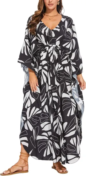 Moss Rose Kaftan Dresses for Women V Neck Summer Swimsuit Cover up Caftan Plus Size Maxi Beach Dresses