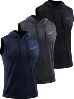 Neleus Men's Workout Tank Tops 3 Pack Sleeveless Running Shirts with Hoodie