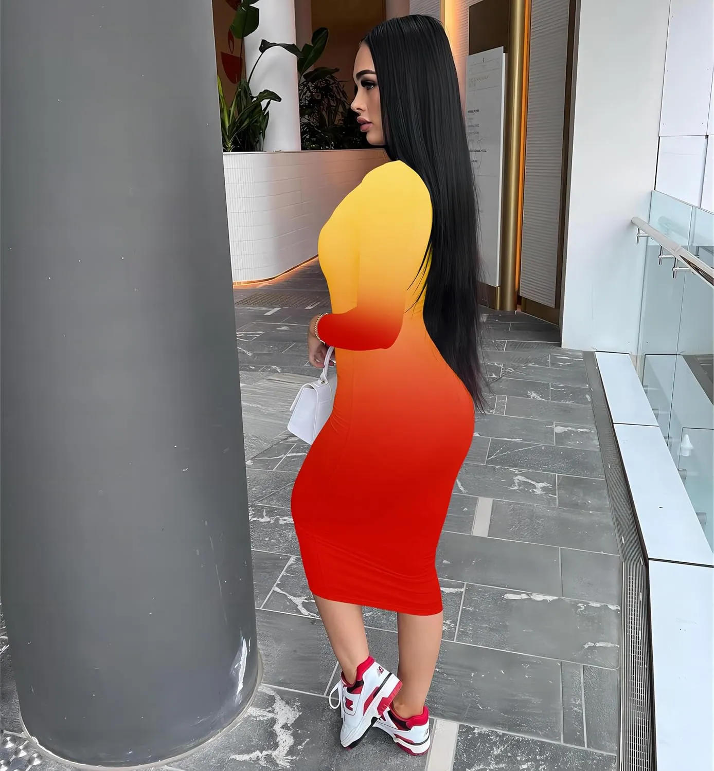 Nimsruc Womens Autumn Casual Sexy Long Sleeves Bodycon Dress Basic Pencil Midi Club Dresses
