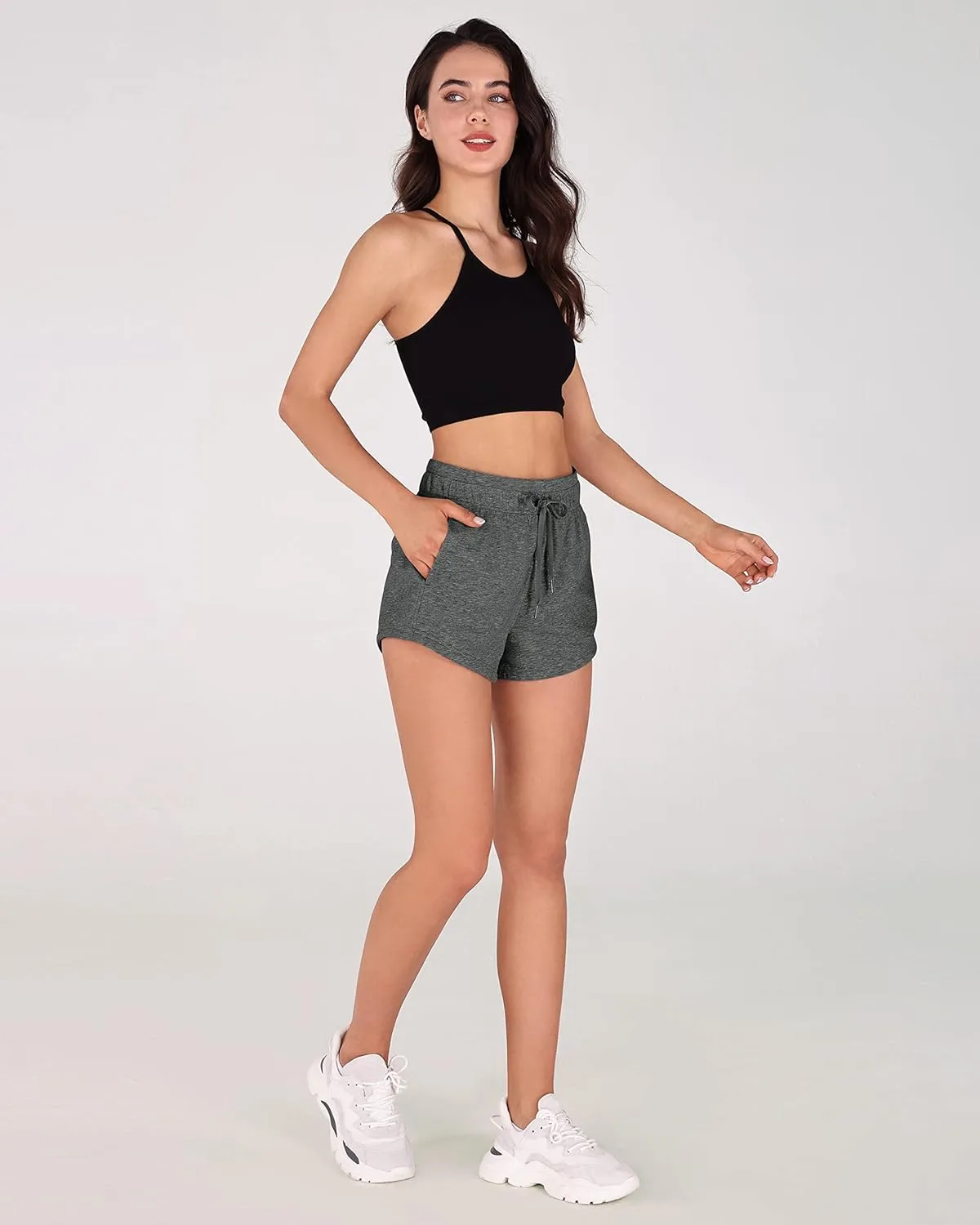 ODODOS Women's Sweat Shorts with Pockets Cotton French Terry Drawstring Summer Workout Casual Lounge Shorts