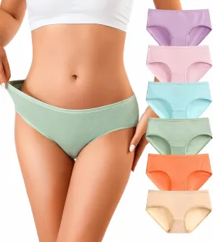 OLIKEME Womens Underwear Cotton Hipster Panties Low Rise No Show Briefs Soft Stretch Breathable Ladies Panties 6 Pack