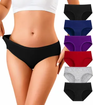 OLIKEME Womens Underwear Cotton Hipster Panties Low Rise No Show Briefs Soft Stretch Breathable Ladies Panties 6 Pack