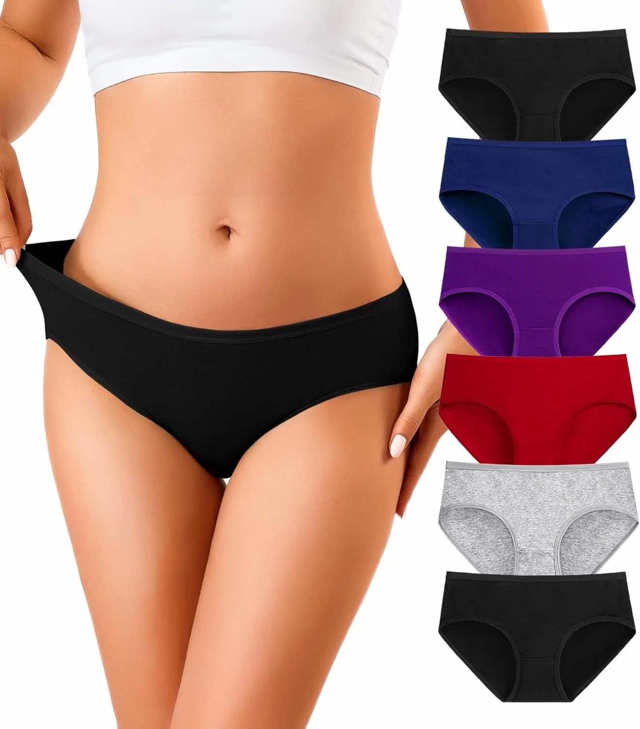 OLIKEME Womens Underwear Cotton Hipster Panties Low Rise No Show Briefs Soft Stretch Breathable Ladies Panties 6 Pack