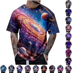 Outer Space T Shirts for Men 3D Printed Galaxy Solar System Planets Nebula Shirt Crewneck Short Sleeve Blouse Tee Tops