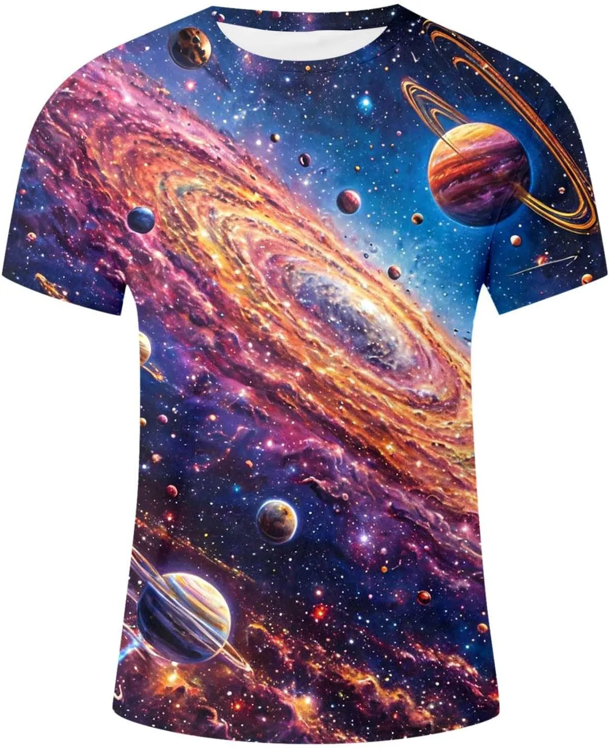 Outer Space T Shirts for Men 3D Printed Galaxy Solar System Planets Nebula Shirt Crewneck Short Sleeve Blouse Tee Tops