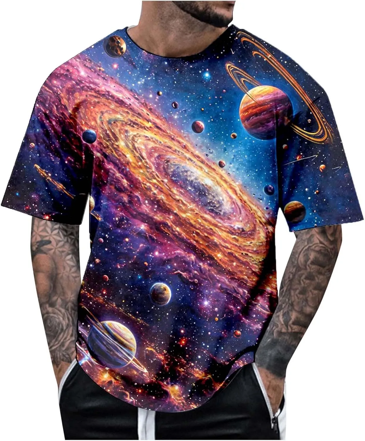 Outer Space T Shirts for Men 3D Printed Galaxy Solar System Planets Nebula Shirt Crewneck Short Sleeve Blouse Tee Tops