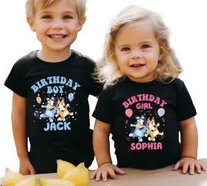 Personalized Costume for Birthday Boy Birthday Girl Shirt, Toddler to Big Kid, 2nd and 3rd Birthday Boy and Girl Shirt, Birthday Outfits Mom Dad Bingo Matching Custom Name Birthday T-Shirt for Kids Girls Boys
