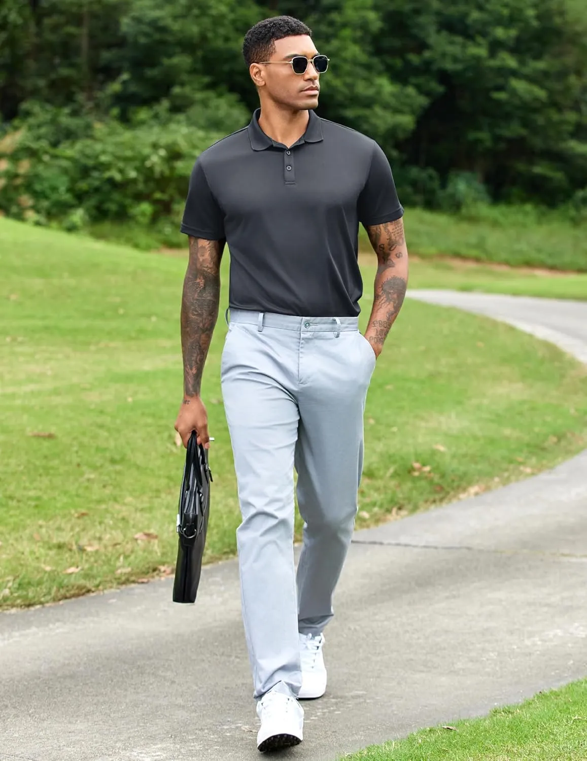 PINSPARK Mens Polo Shirts Short Sleeve Lightweight Moisture Wicking Quick Dry Casual Workout Collared Shirt Plain 3 Pack Set
