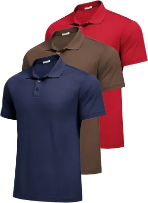 PINSPARK Mens Polo Shirts Short Sleeve Lightweight Moisture Wicking Quick Dry Casual Workout Collared Shirt Plain 3 Pack Set