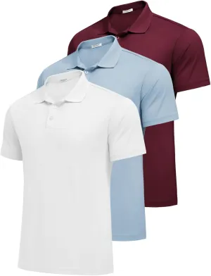 PINSPARK Mens Polo Shirts Short Sleeve Lightweight Moisture Wicking Quick Dry Casual Workout Collared Shirt Plain 3 Pack Set