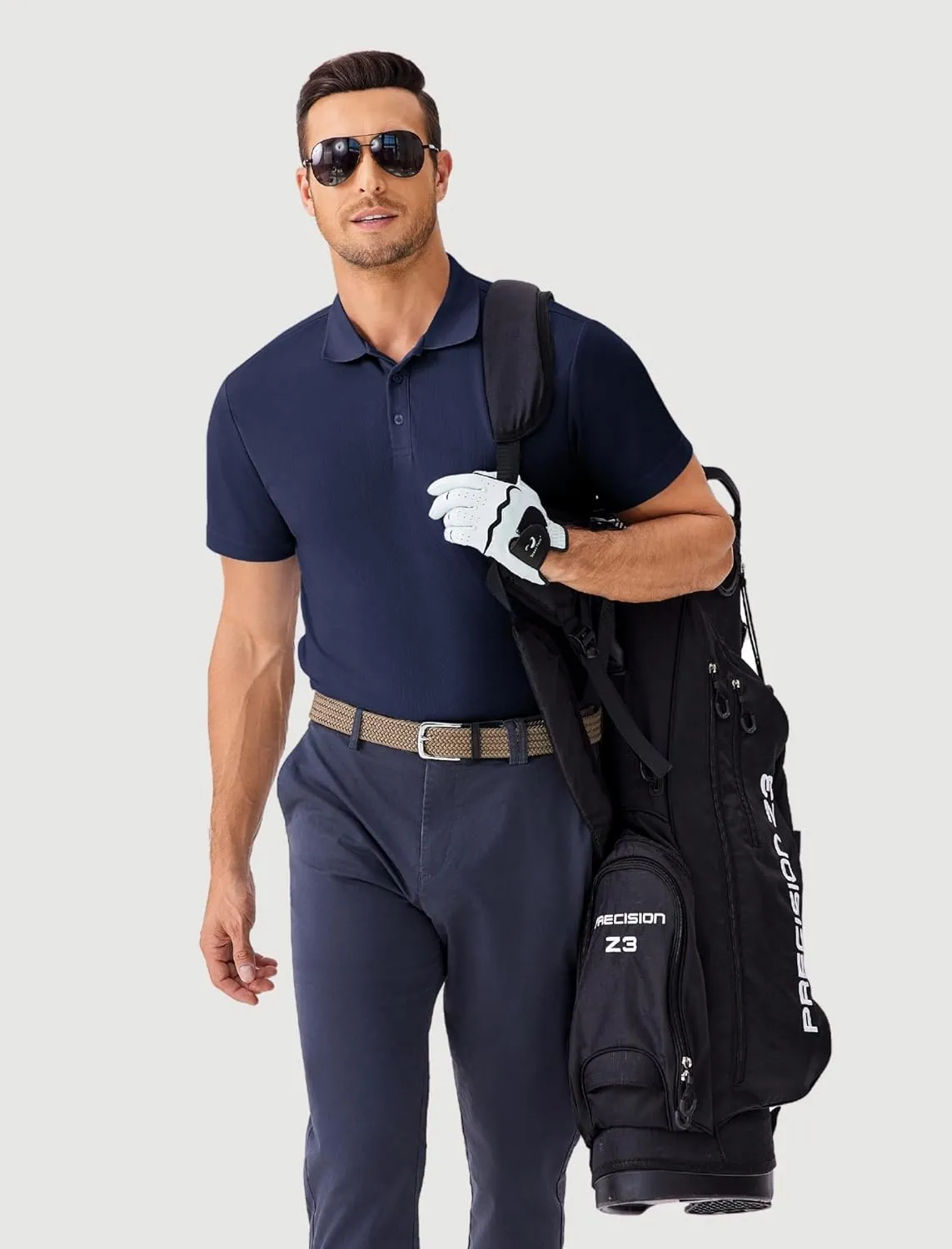 PINSPARK Mens Polo Shirts Short Sleeve Lightweight Moisture Wicking Quick Dry Casual Workout Collared Shirt Plain 3 Pack Set